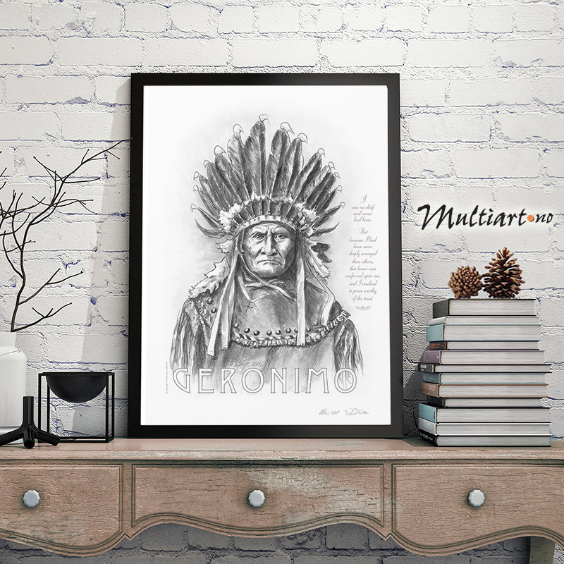 Bilde av Geronimo, Apacheindianer. Eksempel på innramming