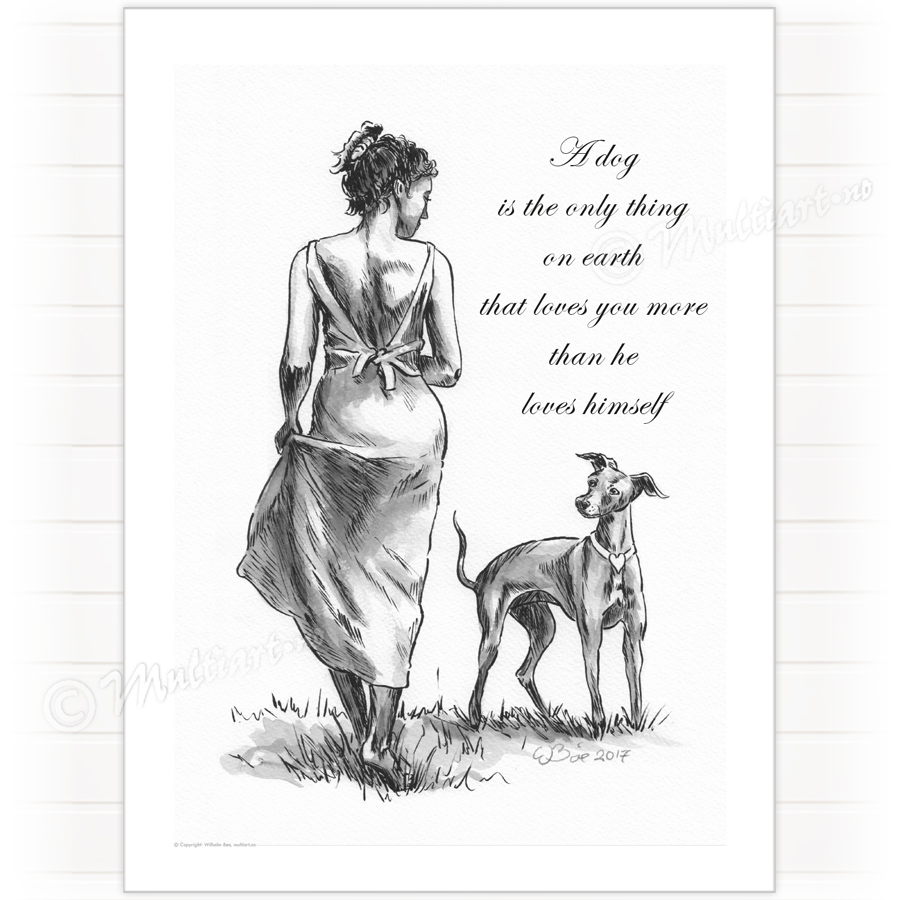 Plakat av dame og Hund