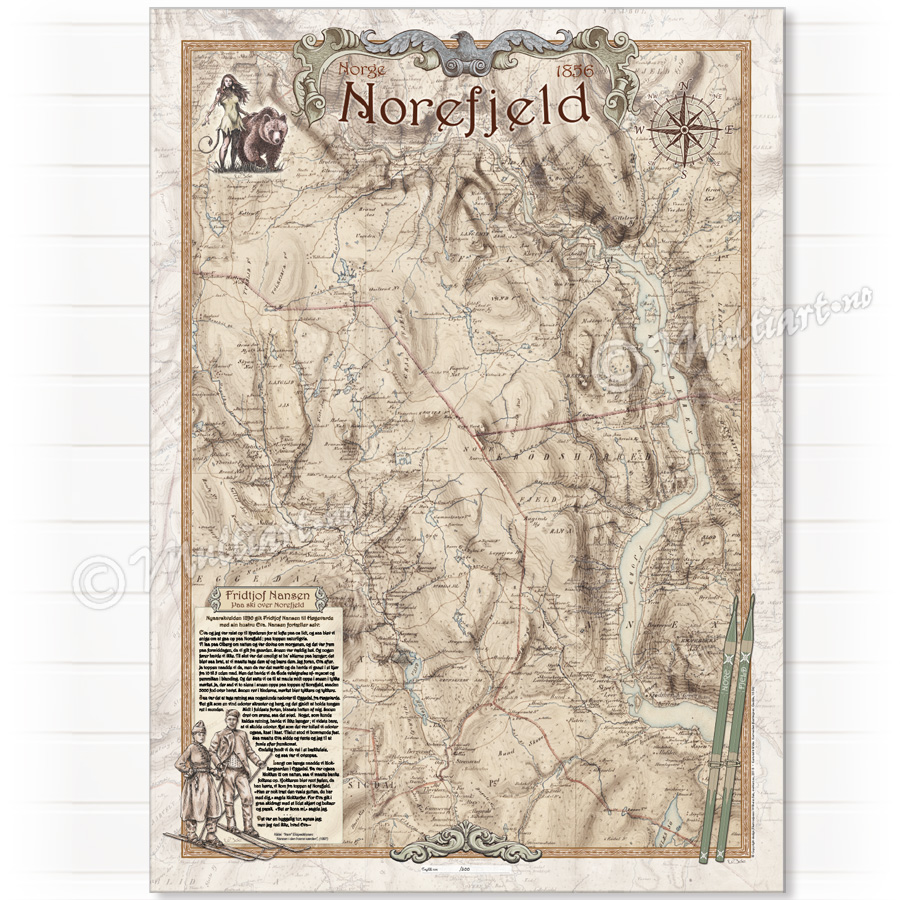 Gammelt historisk kart fra Norefjell