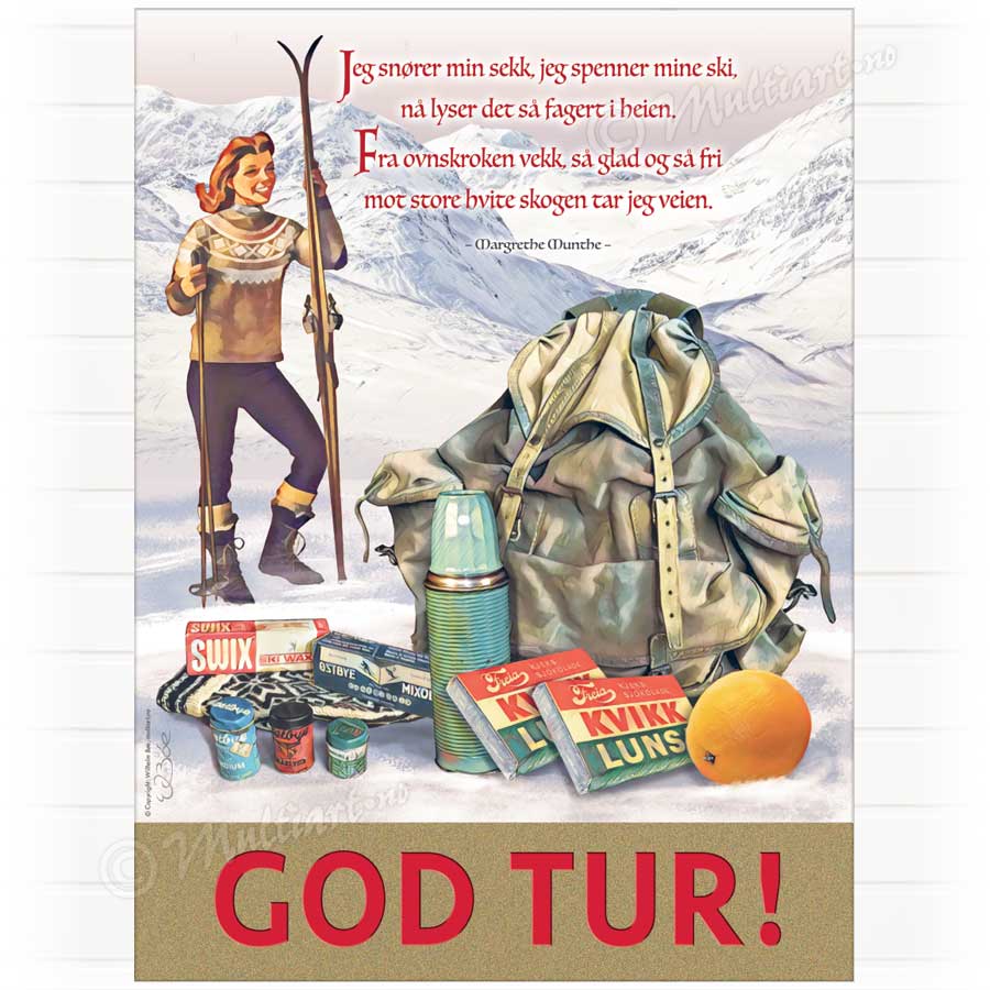 God Tur ski plakat hytte poster