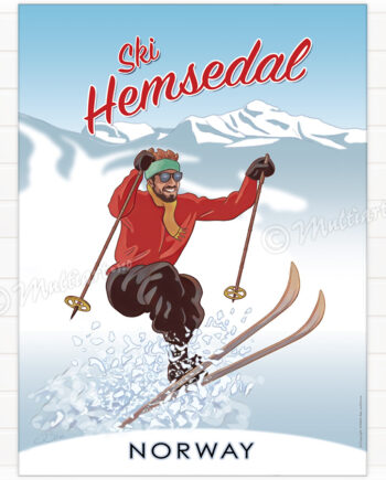 Ski Hemsedal - Plakat poster skiplakat av en skiløper på Hemsedal