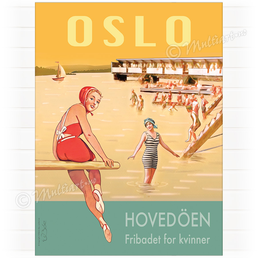 Plakat fra damebadet på Hovedøya i Oslofjorden